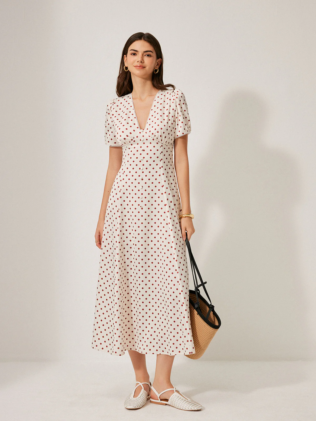 Polka Dot Puff Sleeve Dress - Image 4