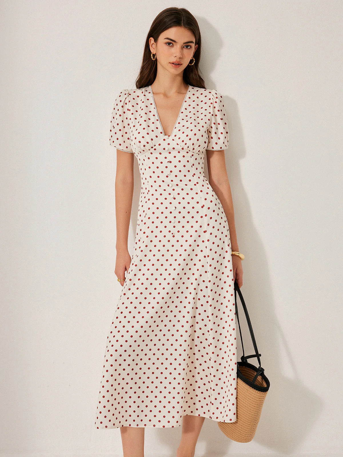 Polka Dot Puff Sleeve Dress - Image 5