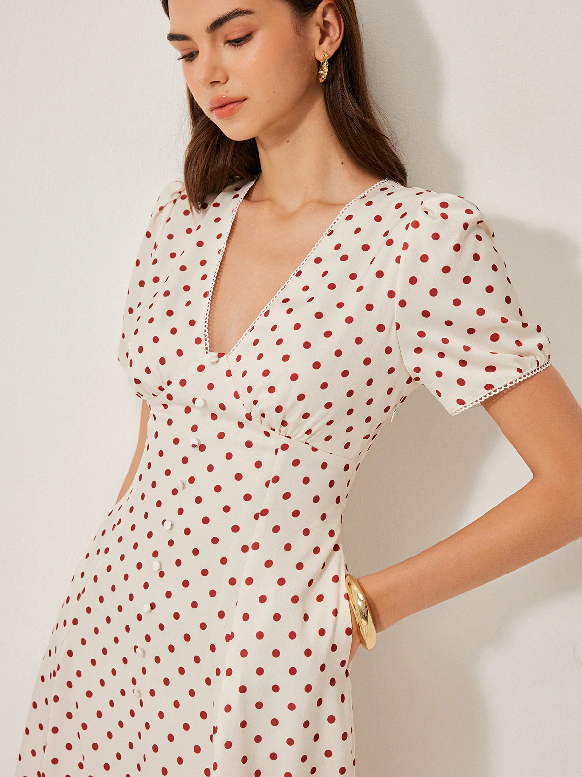 Polka Dot Puff Sleeve Dress - Image 6