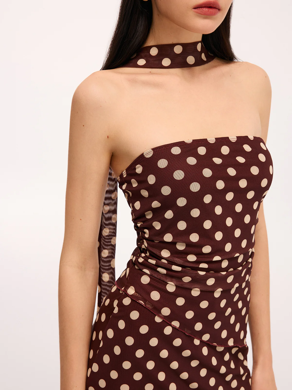 Polka Dot Ruched Scarf Top & Maxi Skirt Set - Image 4