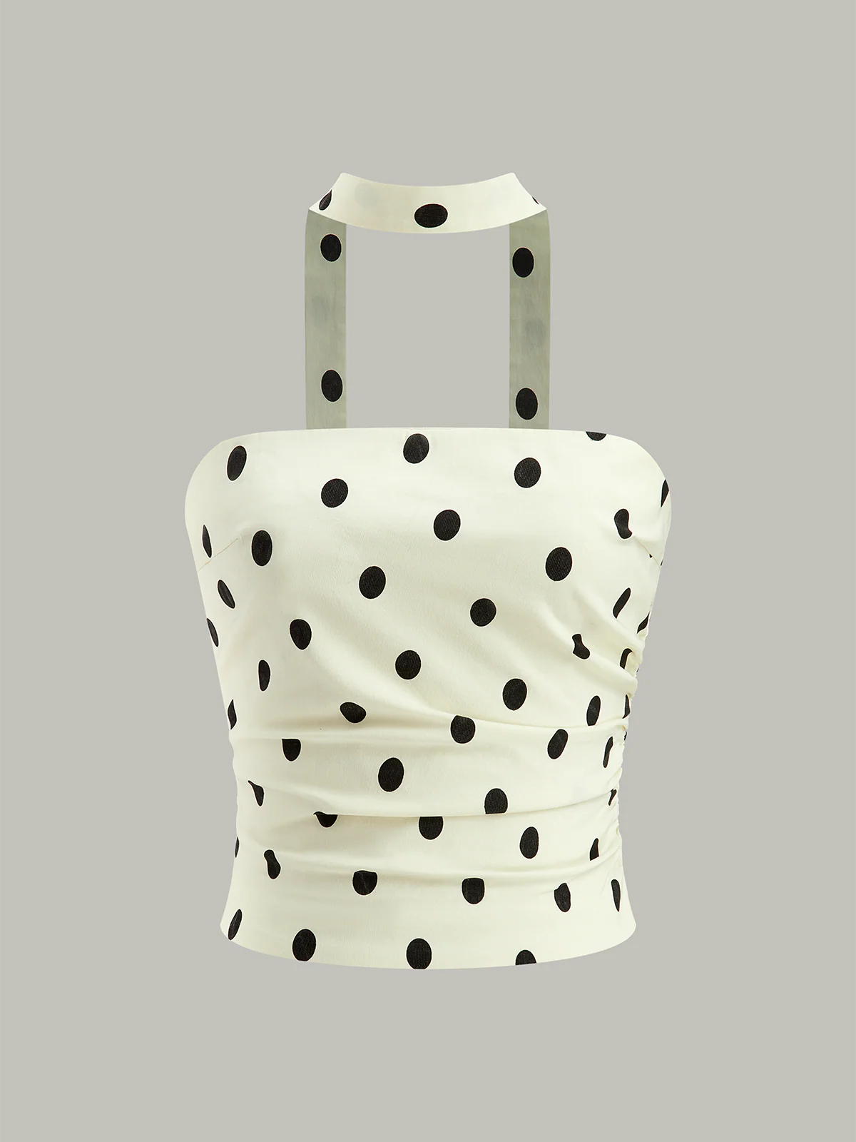 Polka Dot Ruched Strapless Top - Image 3