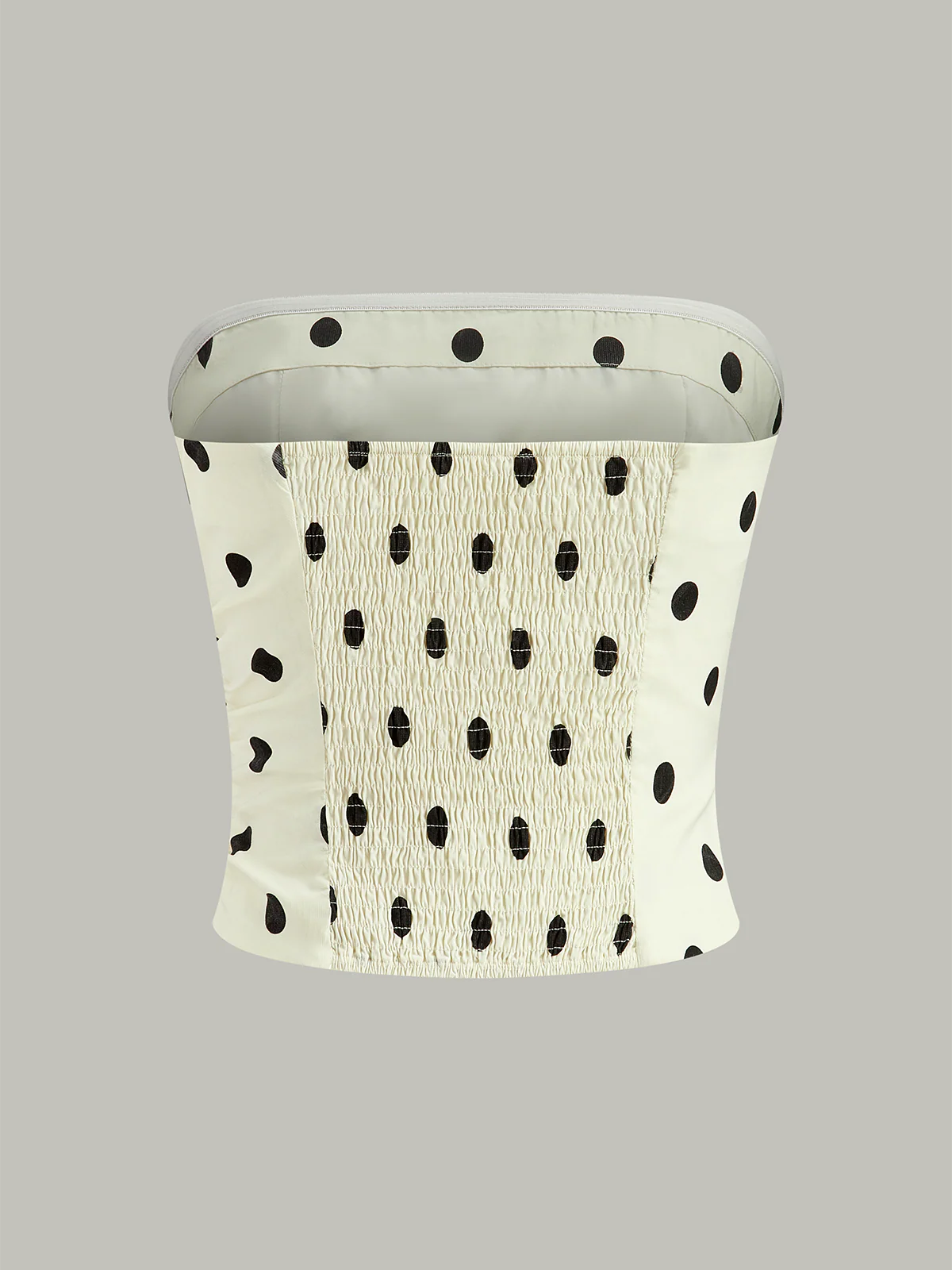 Polka Dot Ruched Strapless Top - Image 6