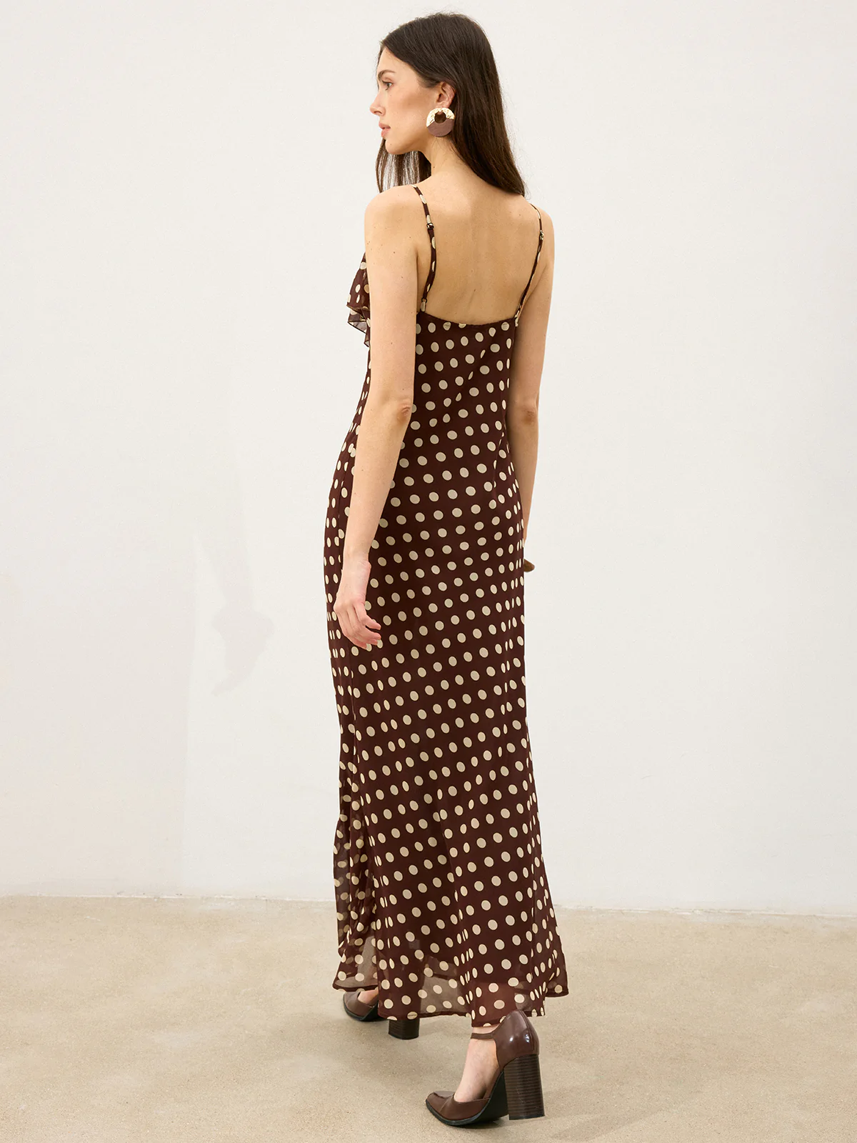 Semi-Sheer Polka Dot Ruffle Cami Maxi Dress - Image 6