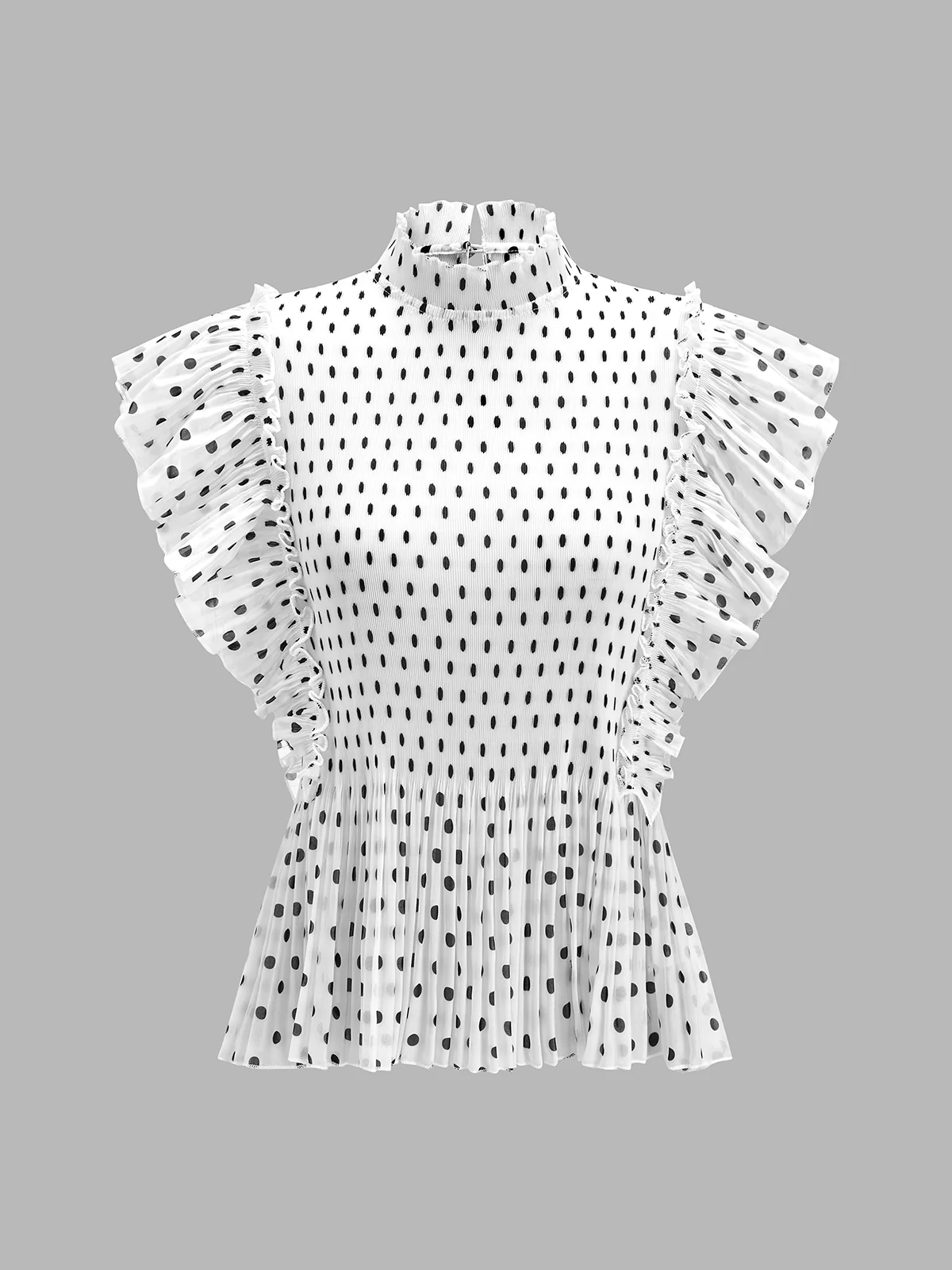 Polka Dot Ruffle Sleeve High Neck Blouse - Image 2