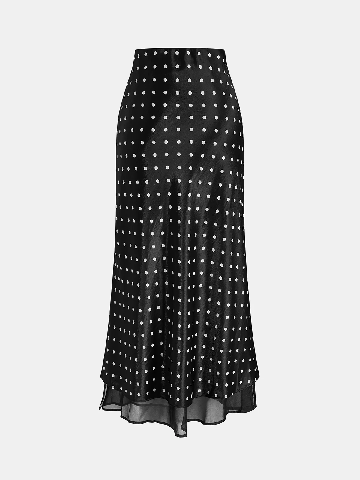 Polka Dot Satin High Waist Midi Skirt - Image 2
