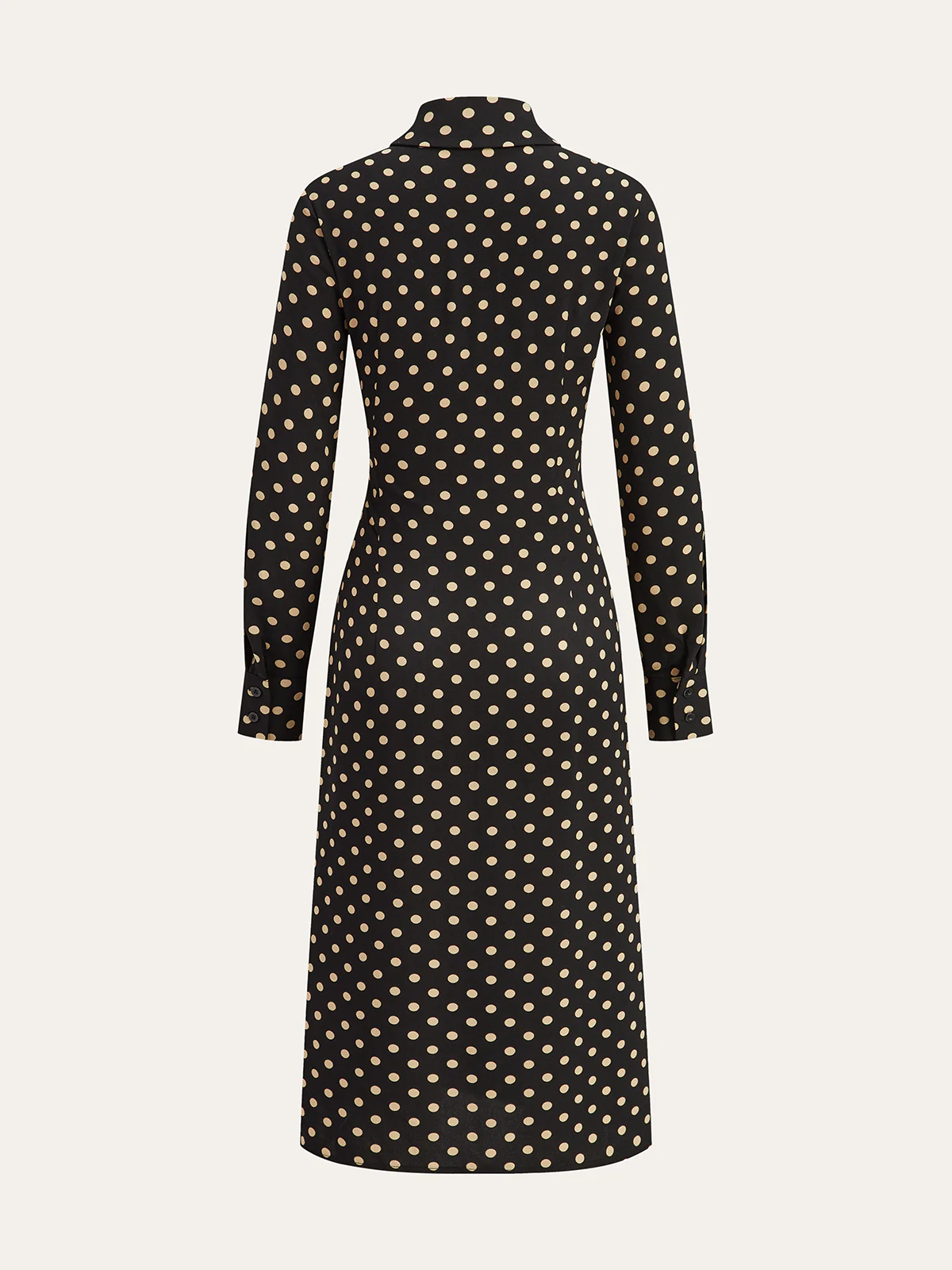 Polka Dot Shirt Collar Belted Long Sleeve Dress - Image 3