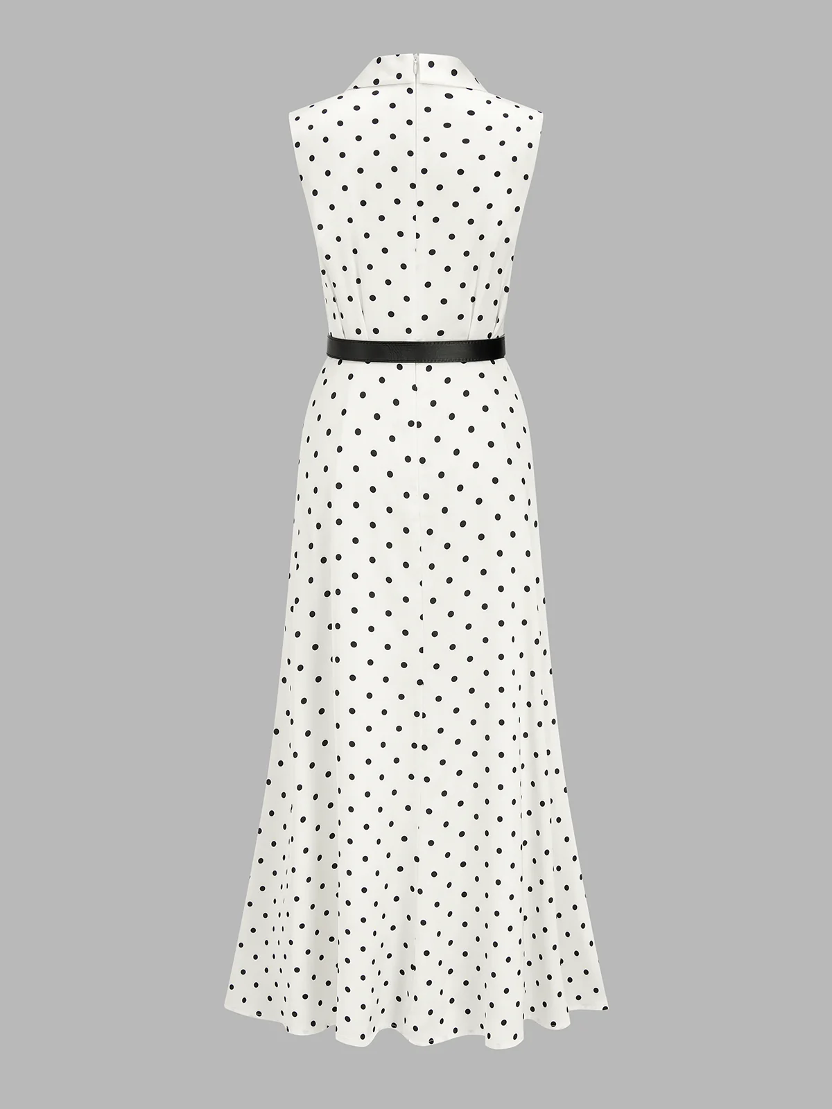 Polka Dot Sleeveless Belted Maxi Dress - Image 2