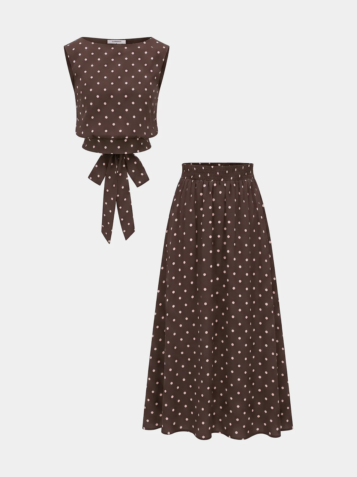 Polka Dot Sleeveless Top & Maxi Skirt Set - Image 10