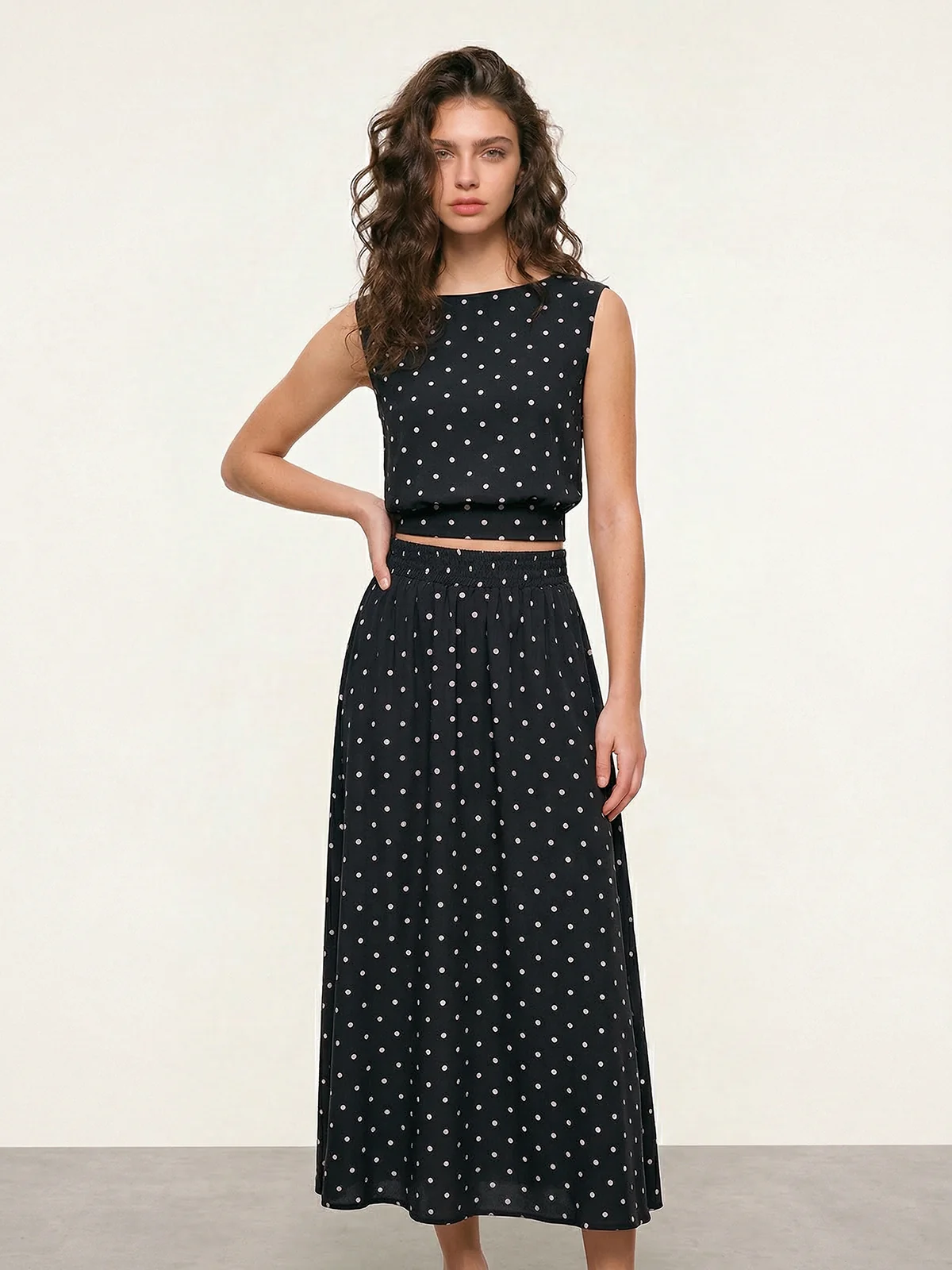 Polka Dot Sleeveless Top & Maxi Skirt Set - Image 11