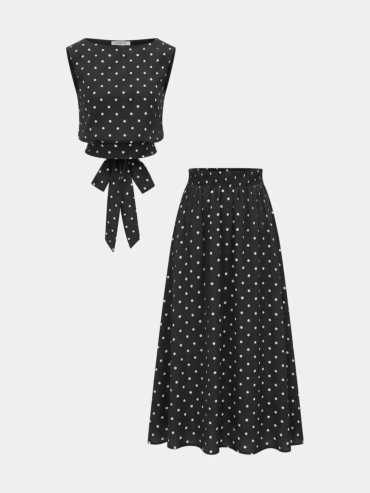 Polka Dot Sleeveless Top & Maxi Skirt Set - Image 12