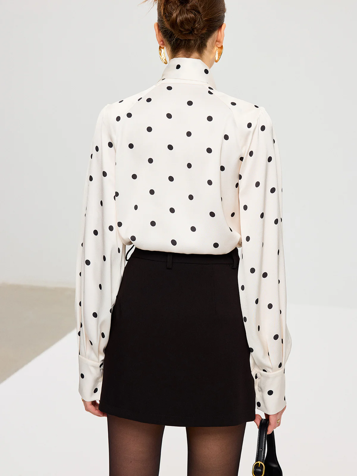 Polka Dot Tie Neck Satin Shirt - Image 6