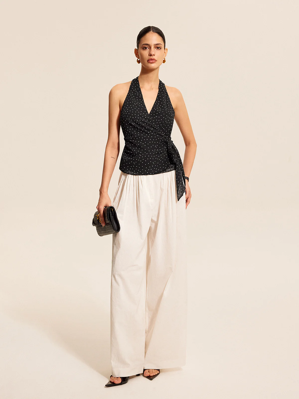 Polka Dot Wrap Tie Halter Top - Image 4