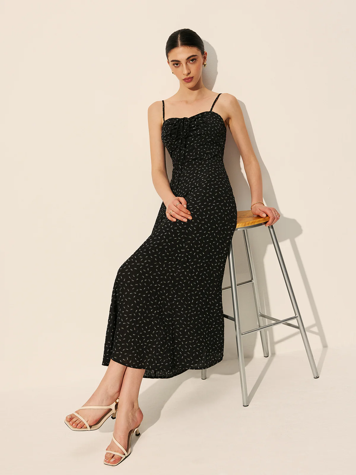 Polka Dot Zipper Drawstring Dress - Image 2