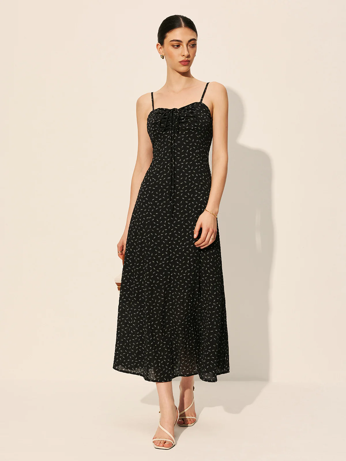 Polka Dot Zipper Drawstring Dress - Image 3