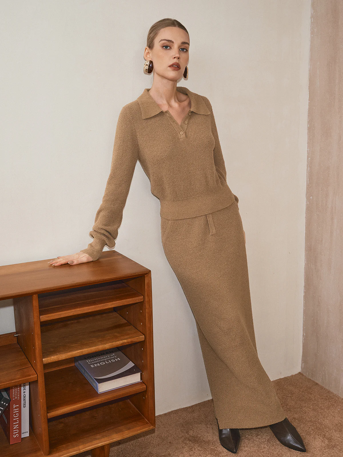 Polo Collar Cinched Waist Sweater - Image 5