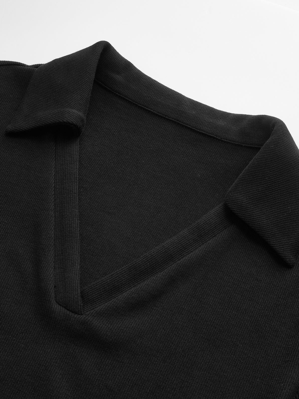 Polo V-Neck Ribbed Cotton Blend T-Shirt - Image 4