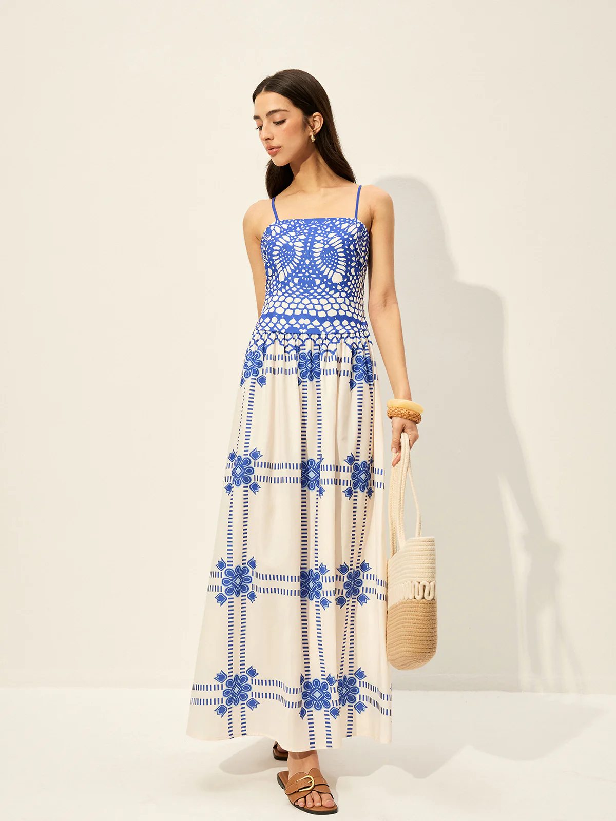 Print Adujstable Spaghetti Strap Zipper Dress