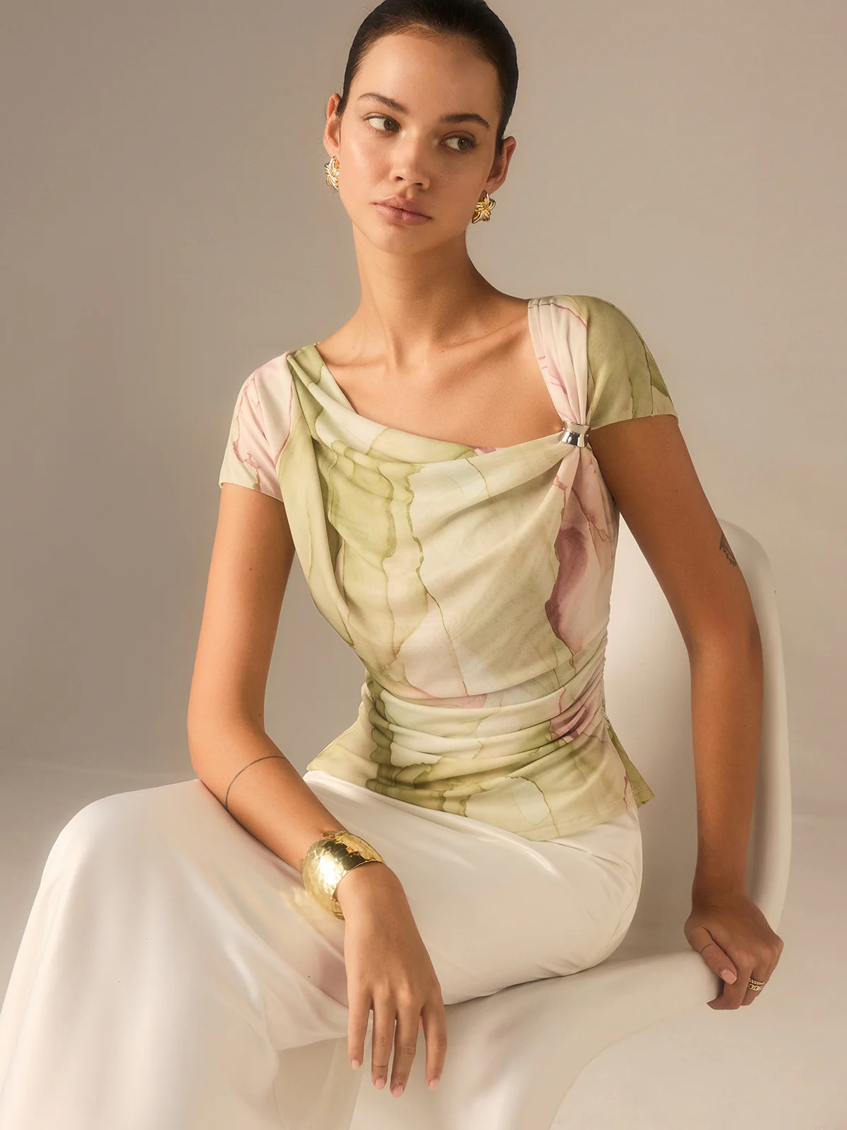 Print Asymmetric Neckline  Top - Image 4