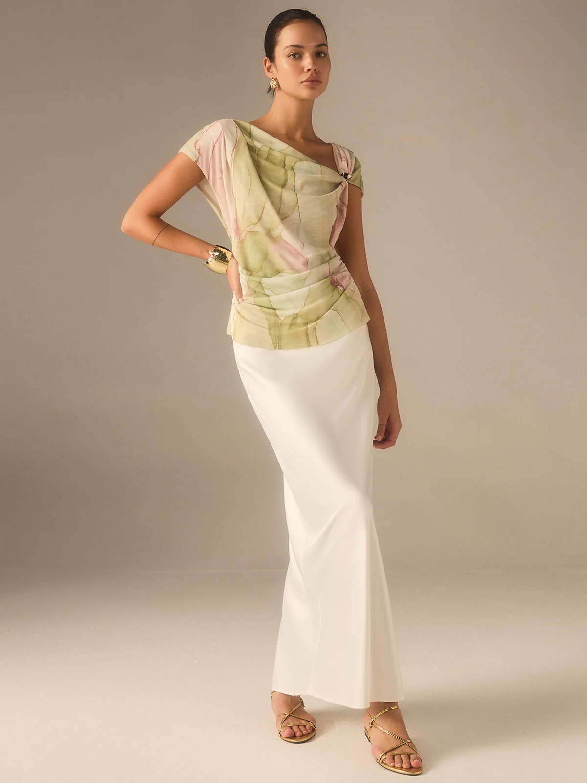 Print Asymmetric Neckline  Top - Image 6