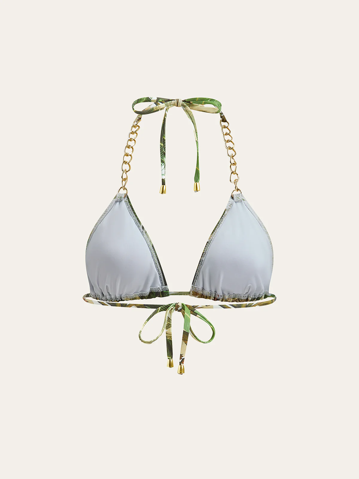 Print Chain Straps Triangle Bikini Top - Image 2