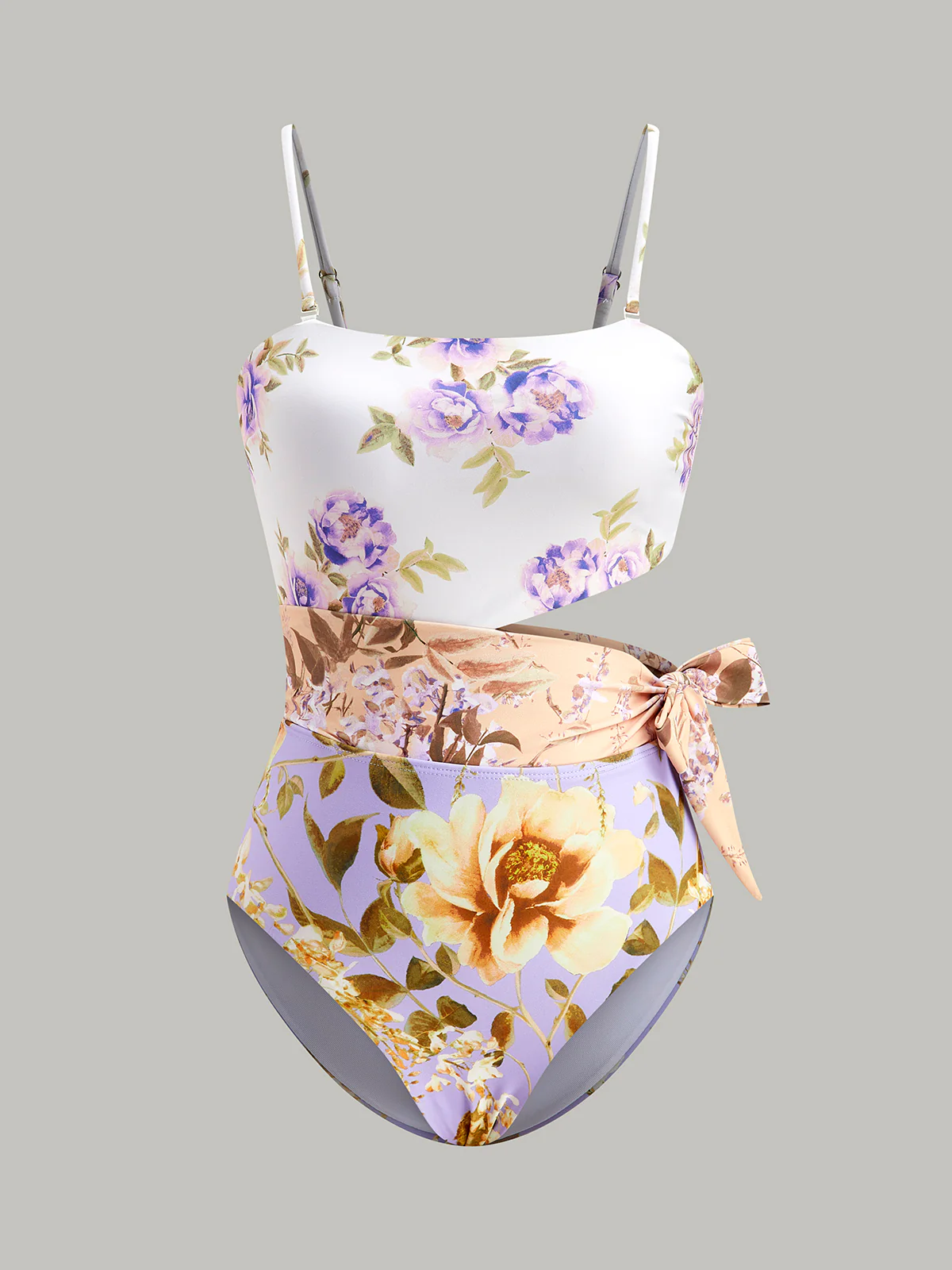 Print Cut-Out Bow Spaghetti Strap One-Piece Swimsuit