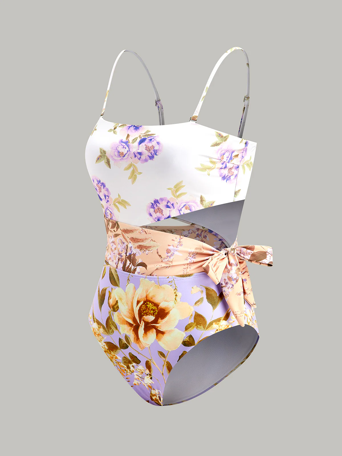 Print Cut-Out Bow Spaghetti Strap One-Piece Swimsuit - Image 2