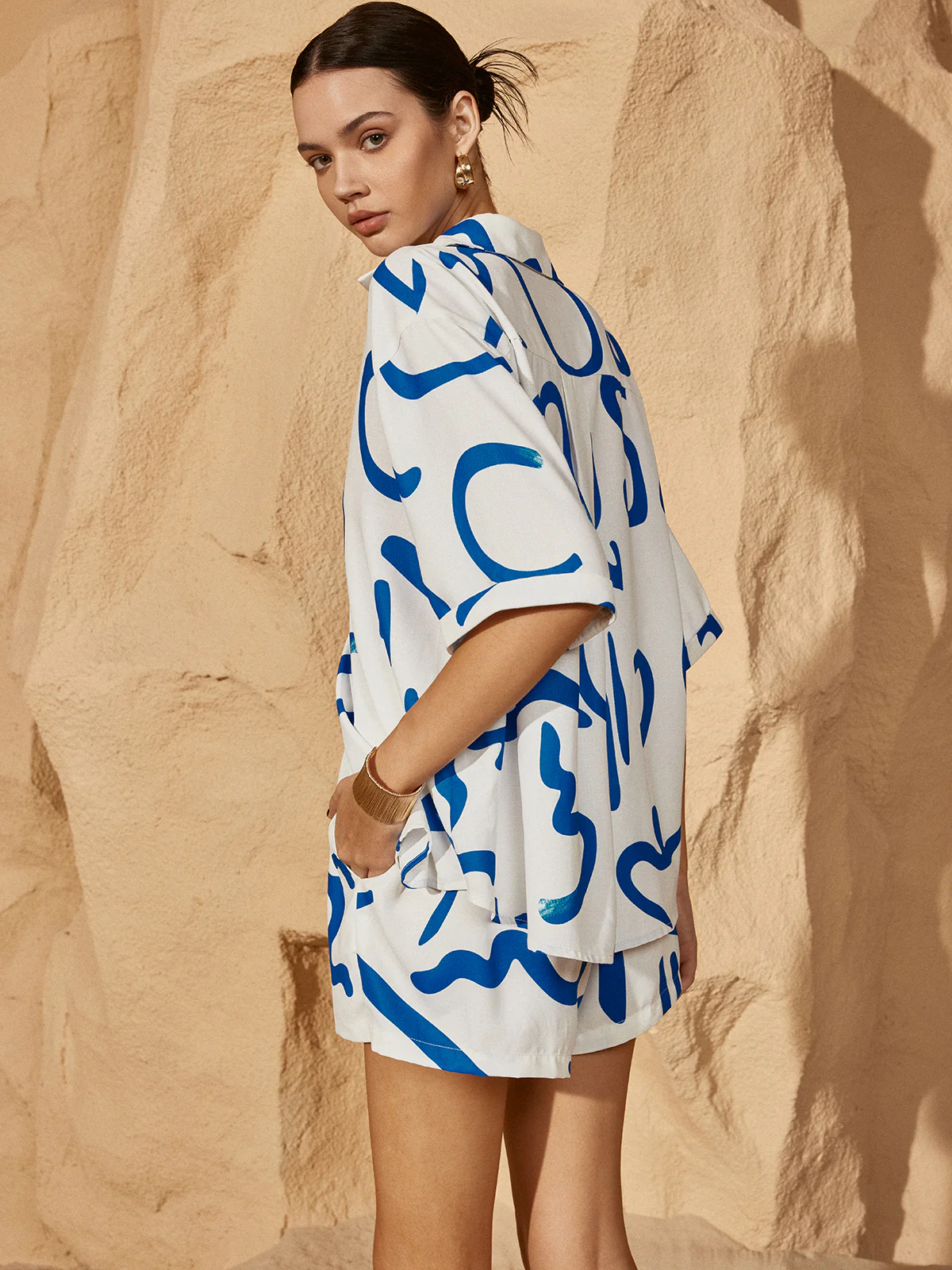 Print Drawstring Shift Shorts Set - Image 5