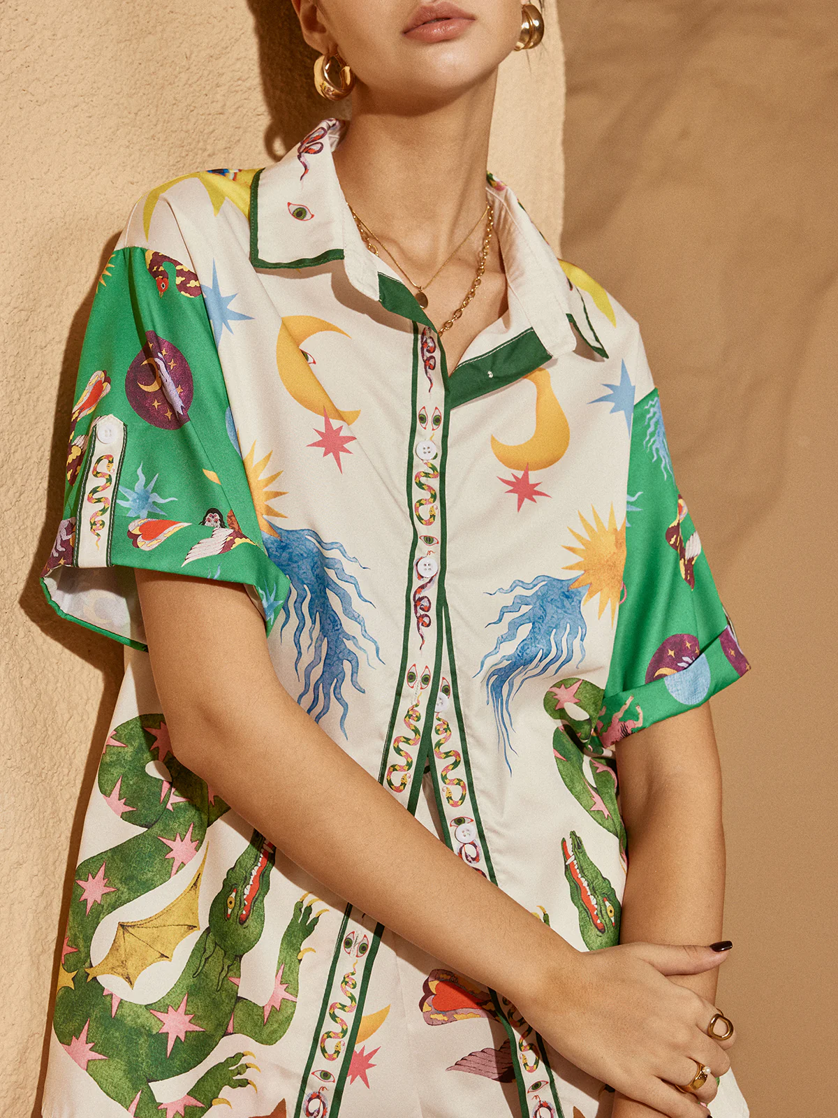 Print Lapel Shorts Set - Image 4