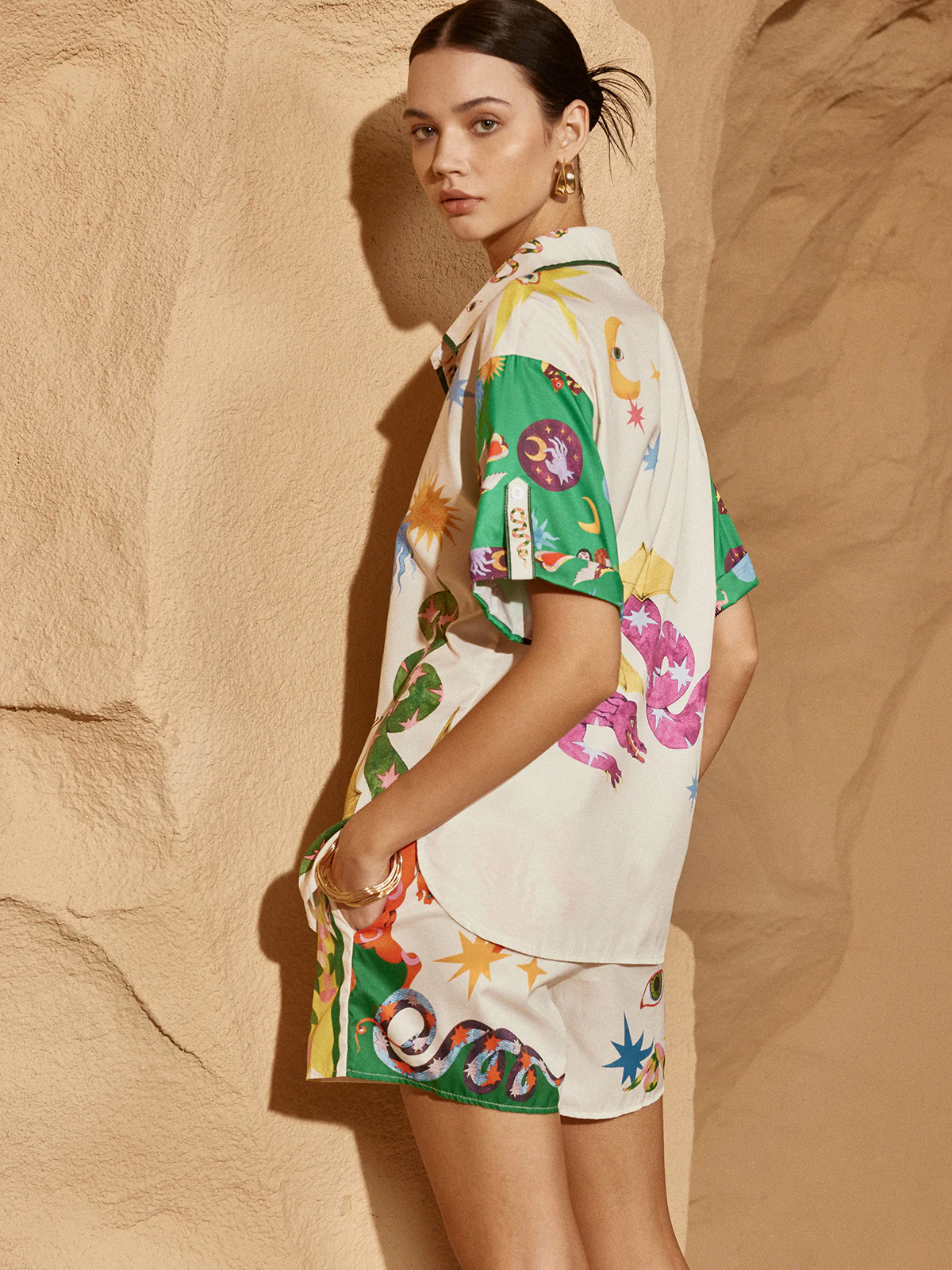Print Lapel Shorts Set - Image 5