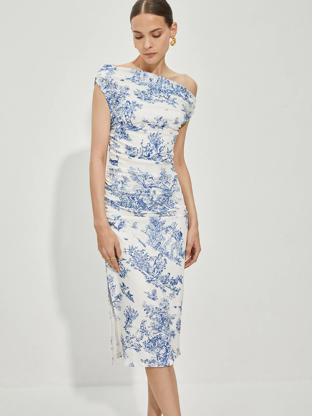 Print Straight Neck Split Dress - Image 2