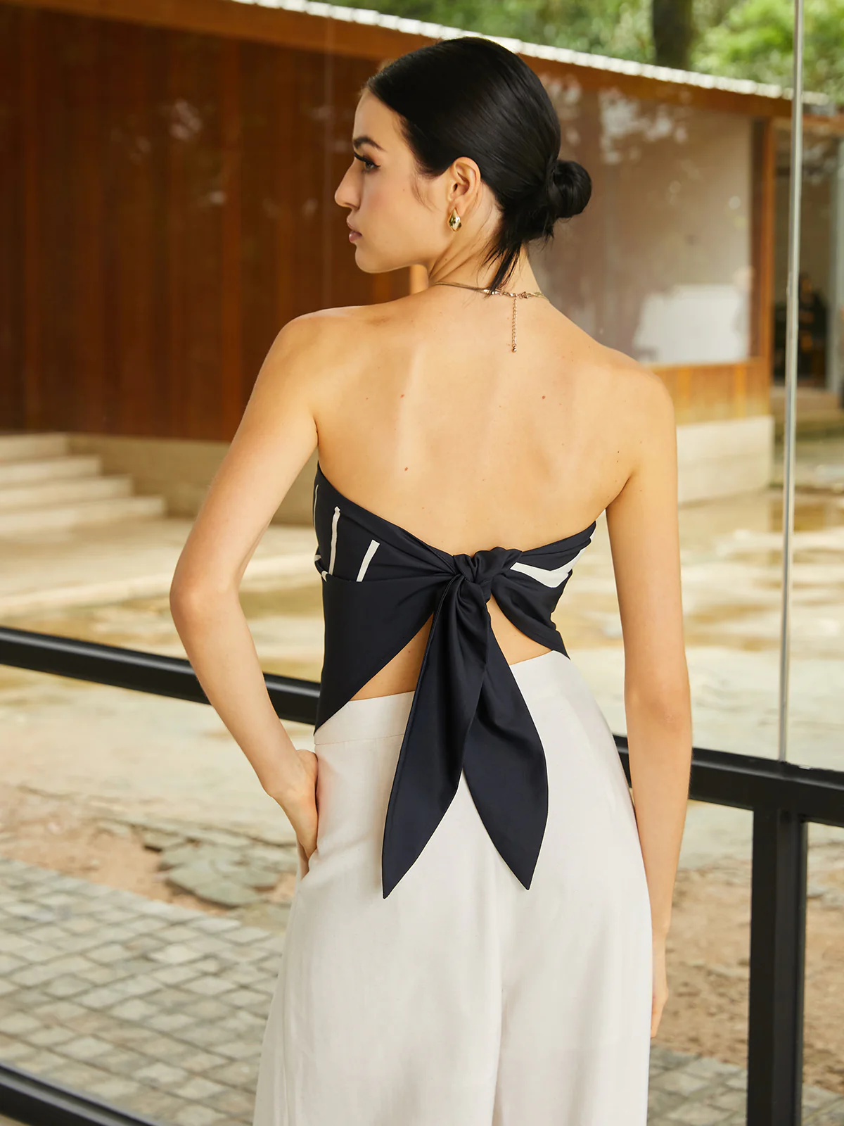 Print Tie Back Scarf Top - Image 2
