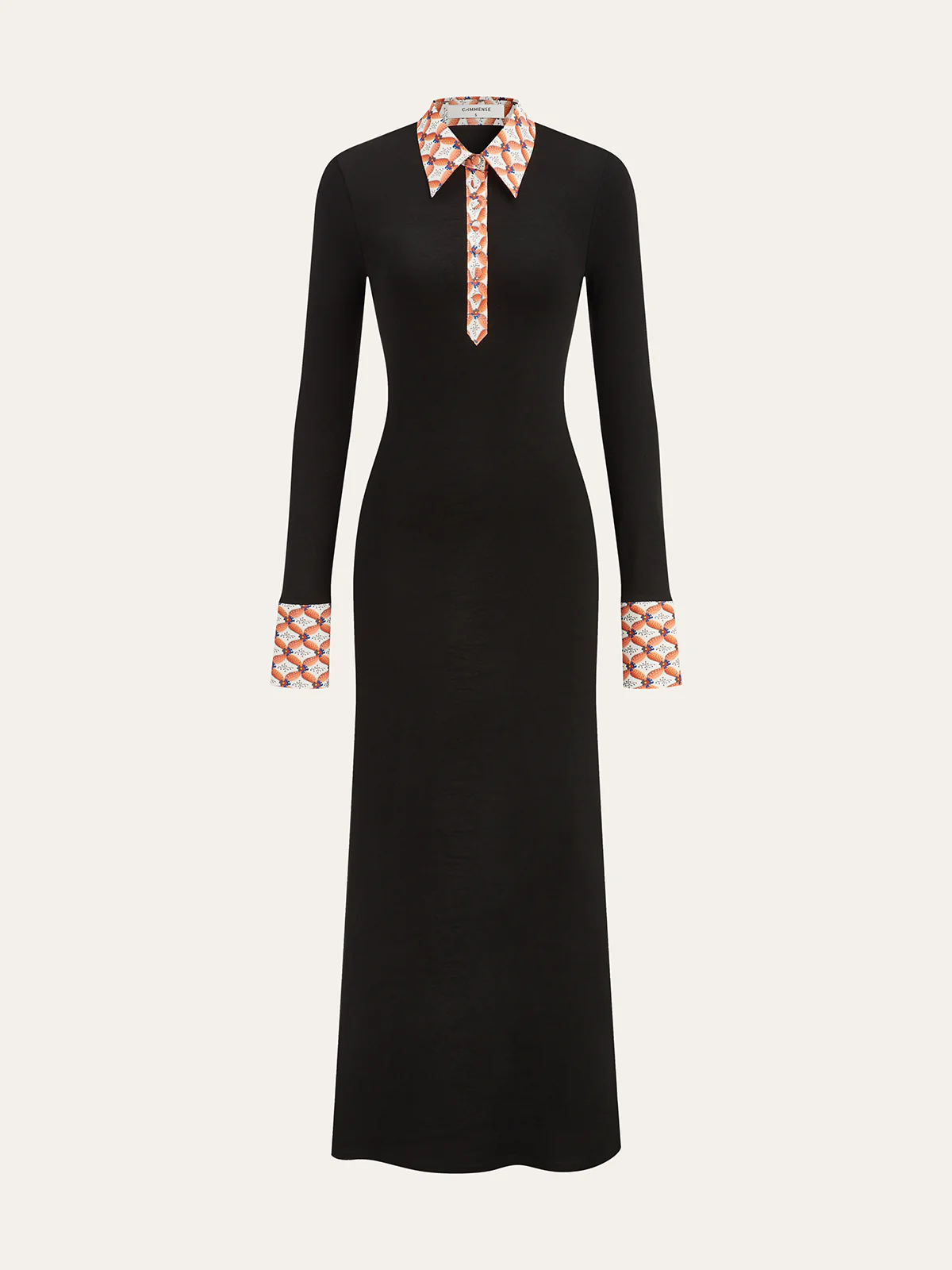 Print Trim Shirt Collar Maxi Dress - Image 2