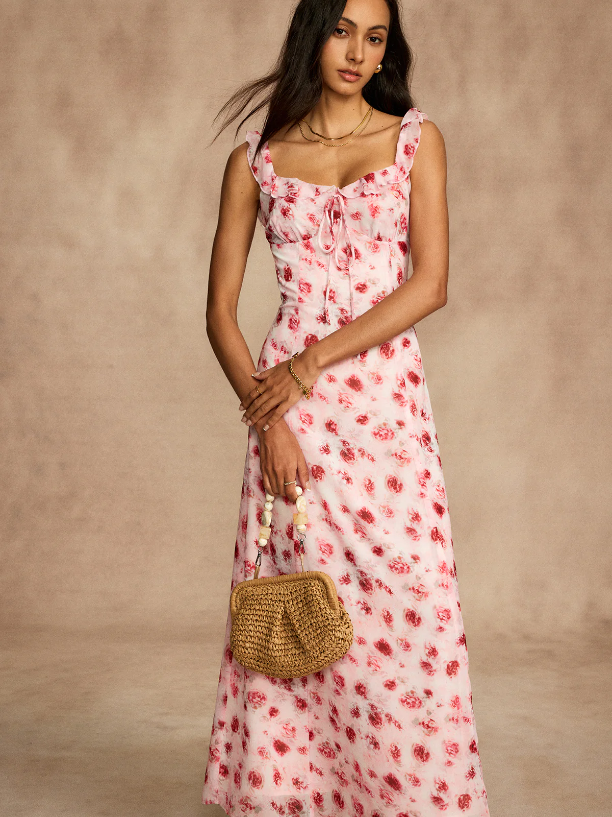 Printed Backless Tie Flowy Dress - Image 2