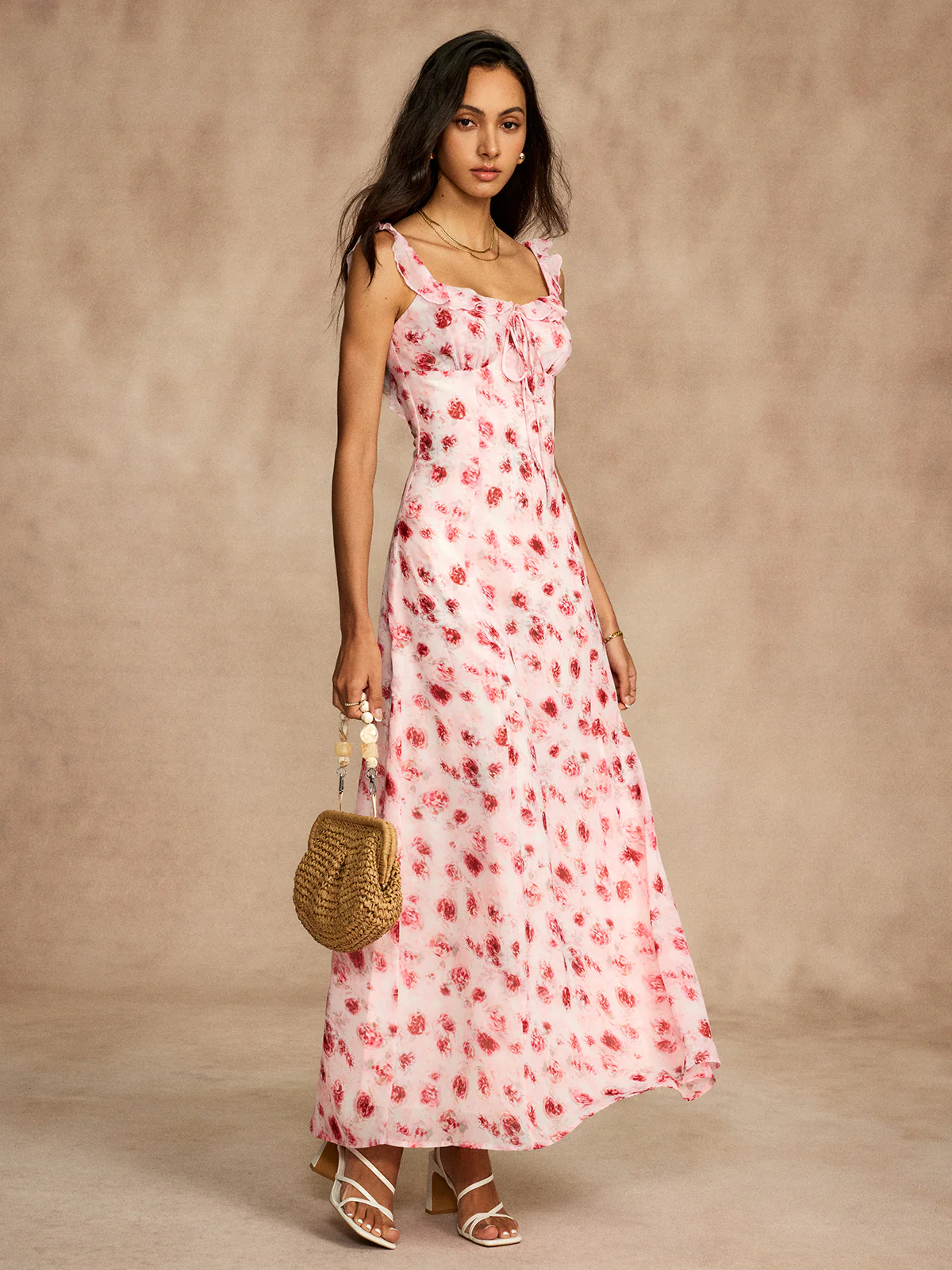 Printed Backless Tie Flowy Dress - Image 3