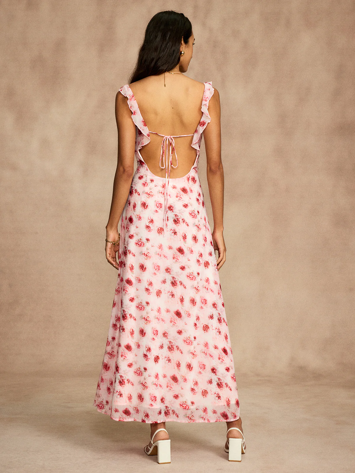 Printed Backless Tie Flowy Dress - Image 6