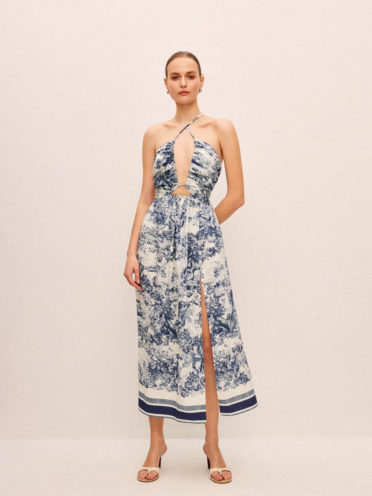 Printed Contrast Trim Knotted Spilt Dress - Image 4