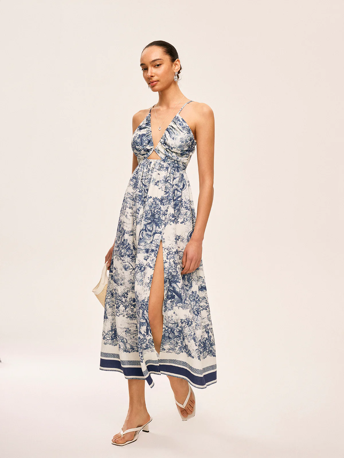 Printed Contrast Trim Knotted Spilt Dress - Image 7