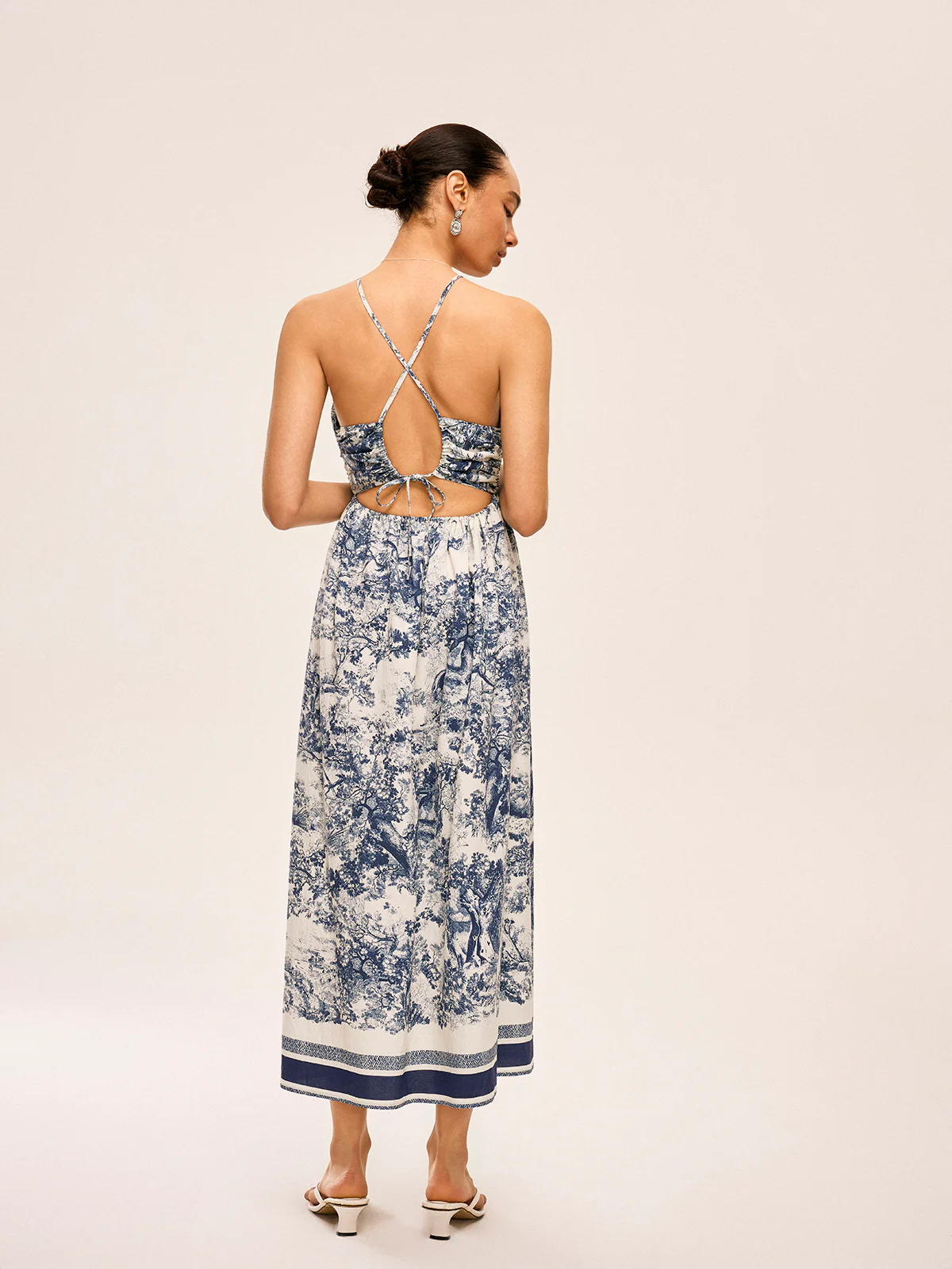 Printed Contrast Trim Knotted Spilt Dress - Image 8