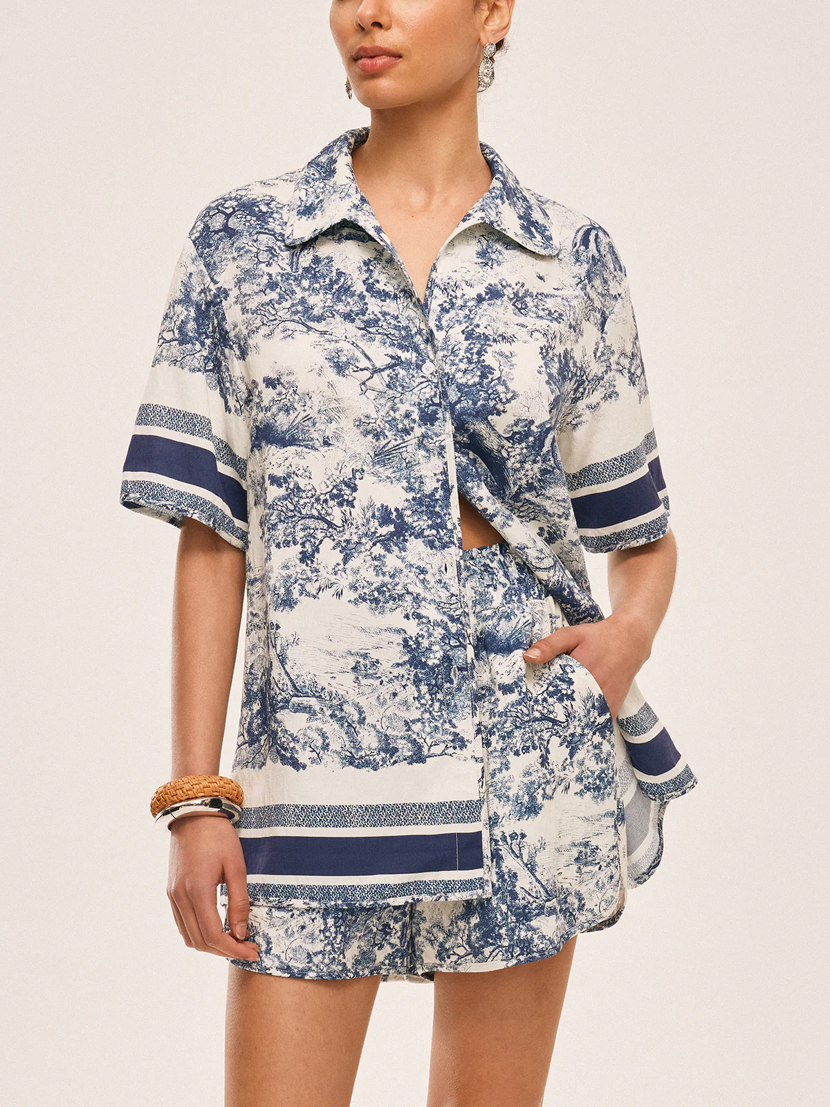 Printed Contrast Trim Shorts Set - Image 7