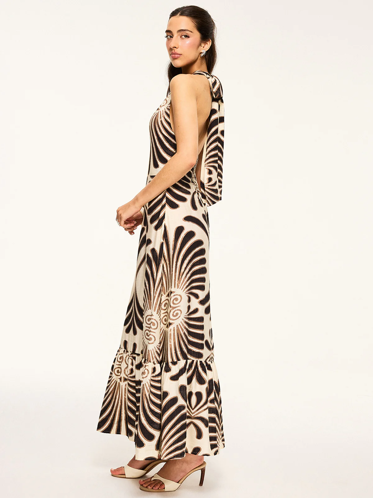 Printed Halter Backless Maxi Dress - Image 4