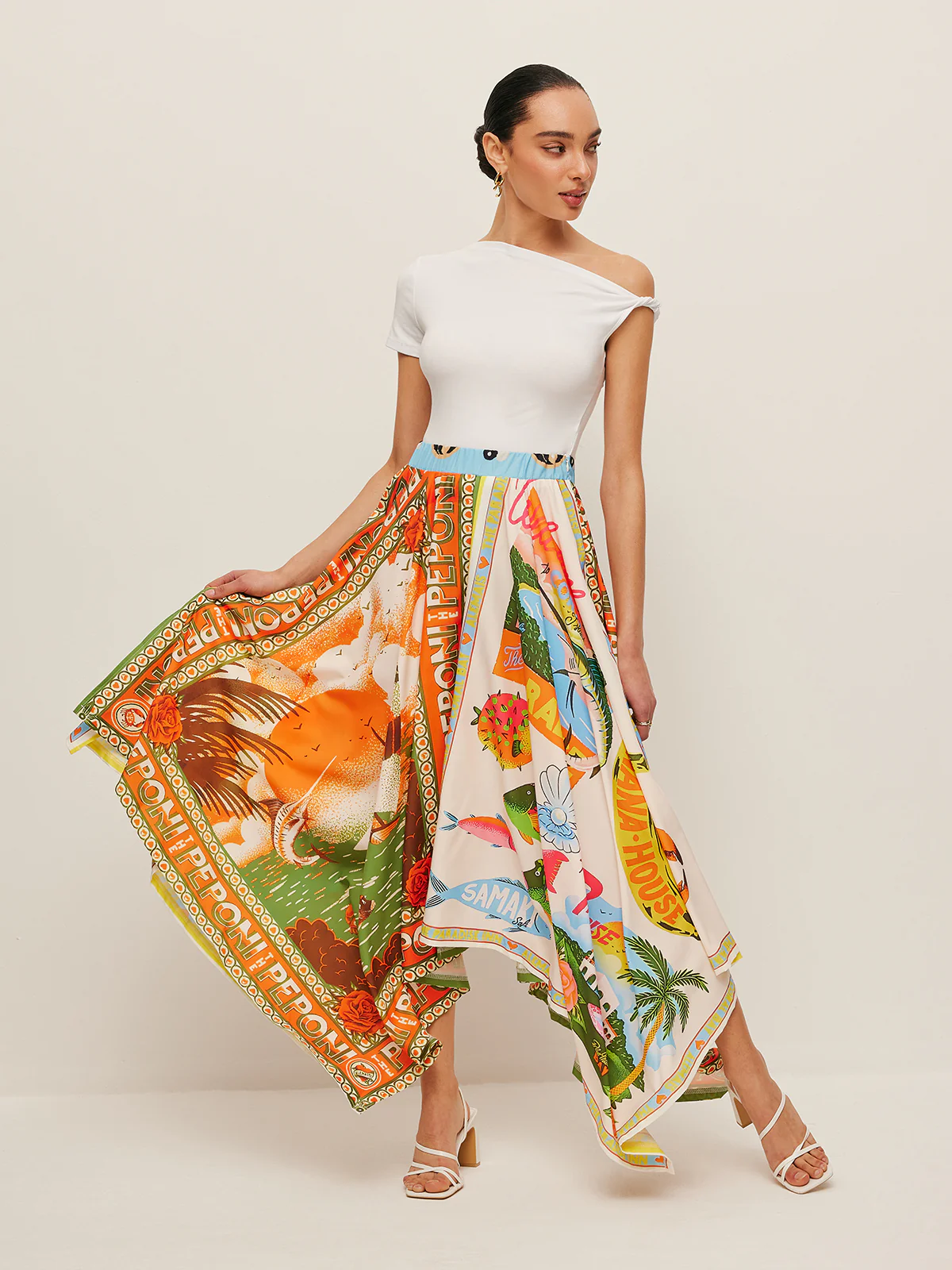 Printed Handkerchief Hem Skirt - Image 3