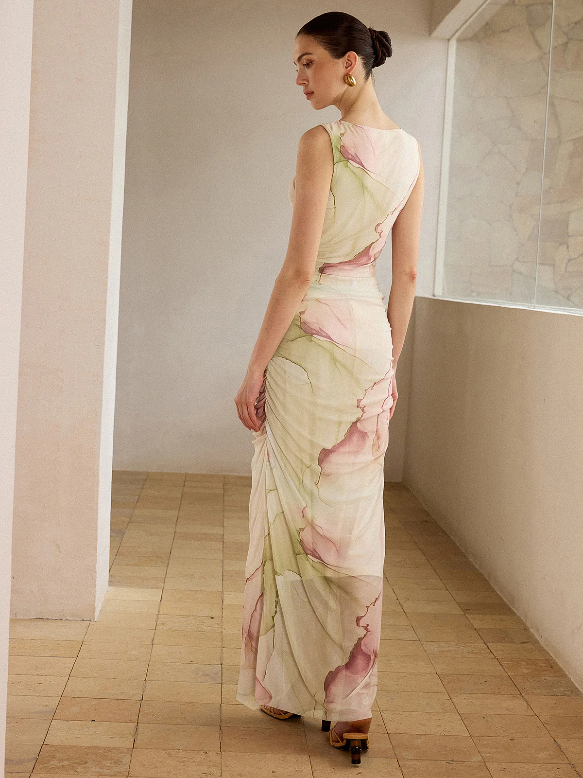 Printed Semi-Sheer Mesh Maxi Dress - Image 6