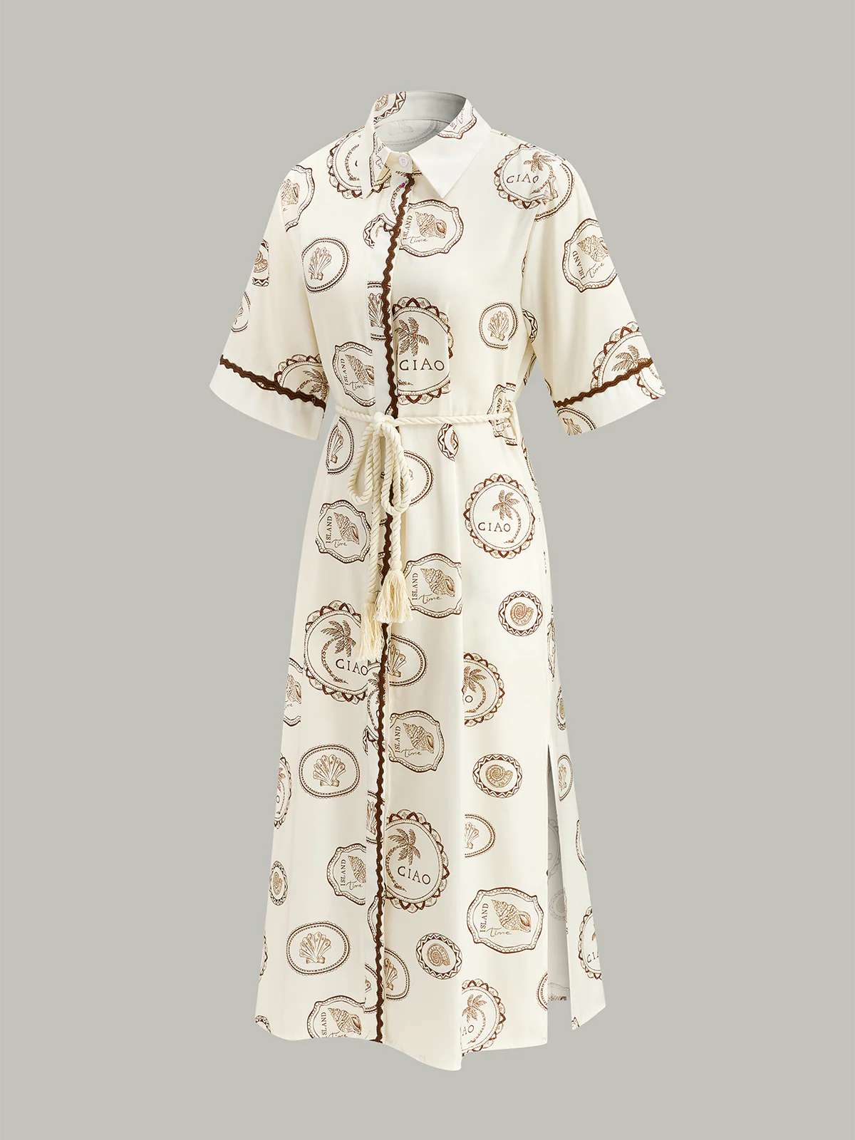 Printed Shirt Dress with Rope Tie Belt - Image 2
