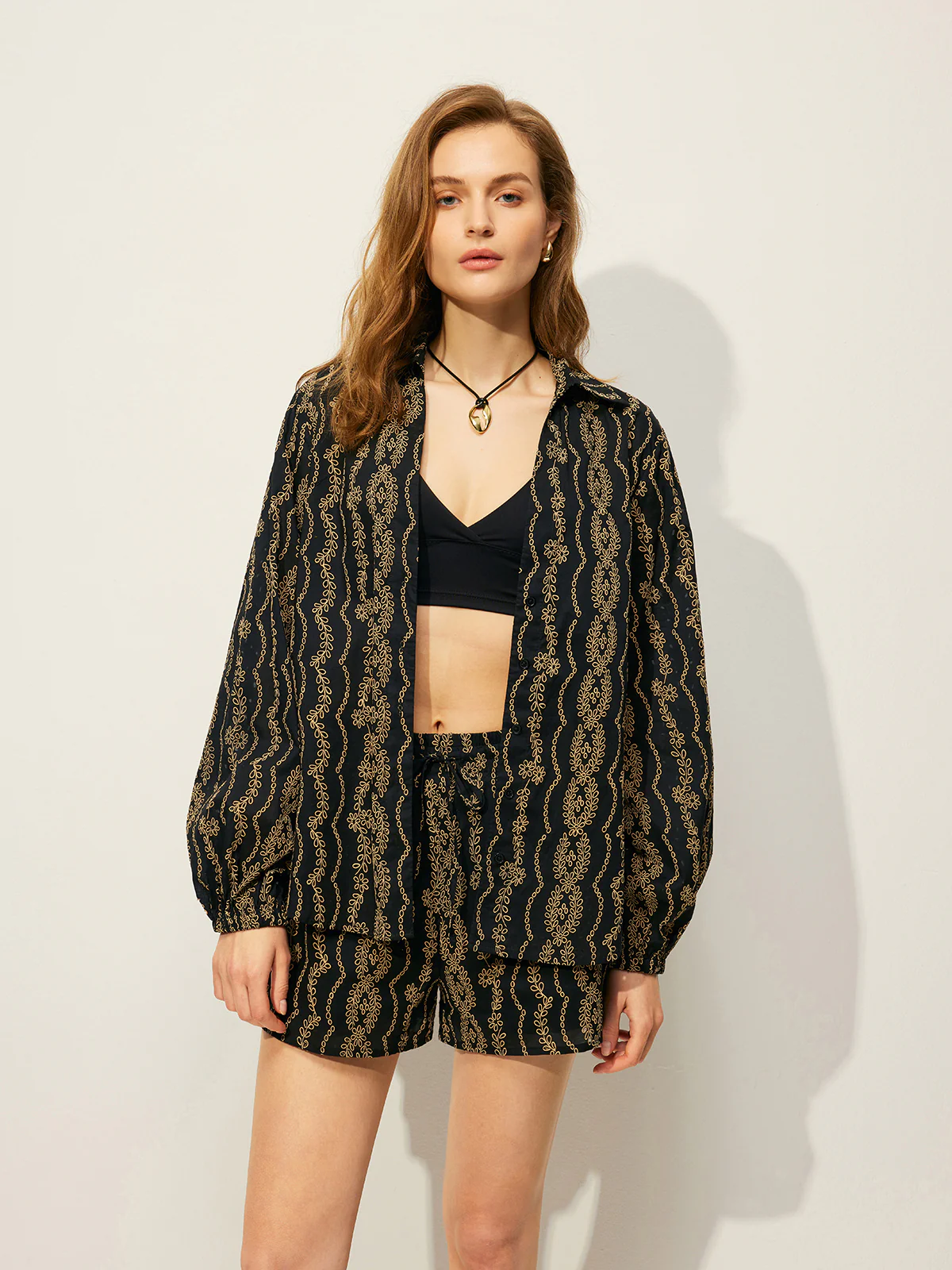 Printed Shirt Shorts Set Without Belt - Image 5