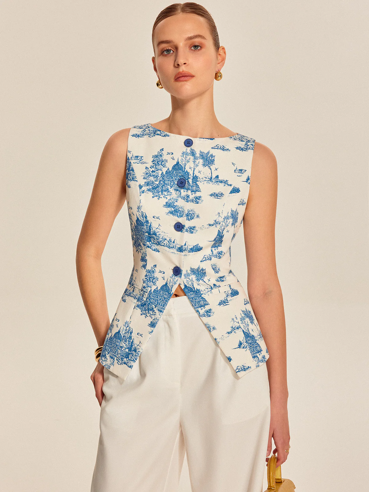 Printed Sleeveless Split Hem Vest - Image 5