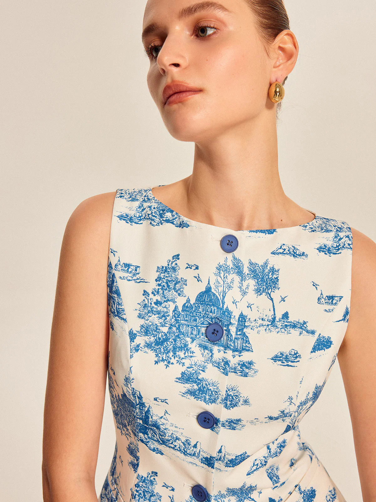 Printed Sleeveless Split Hem Vest - Image 6