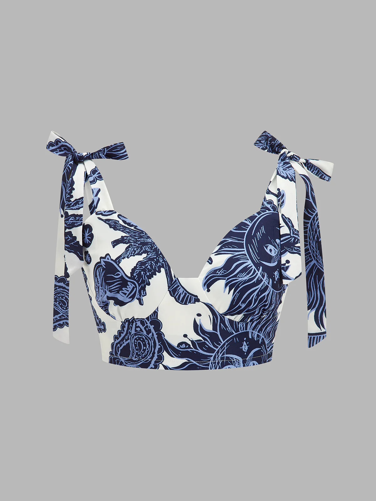 Printed Tie-Shoulder Top & Elastic Waist Pants Set - Image 2