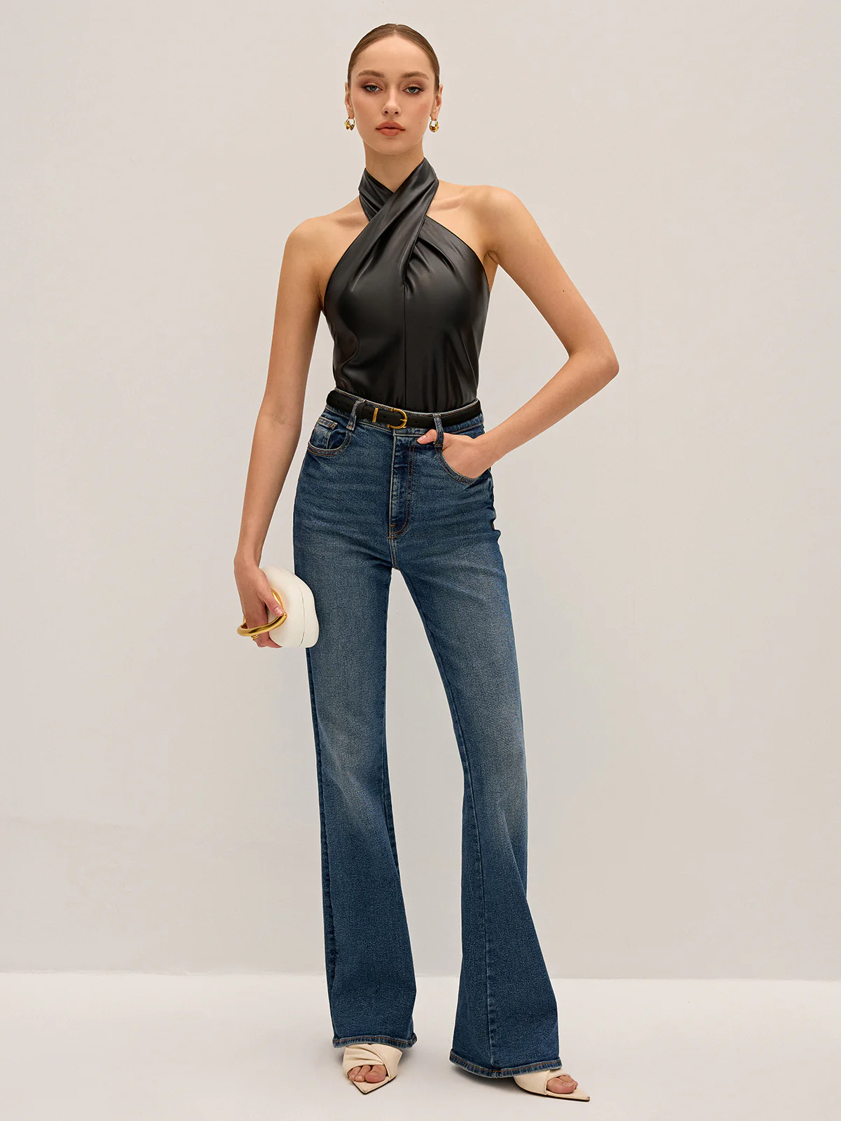 PU Leather Cross Halter Neck Top - Image 2
