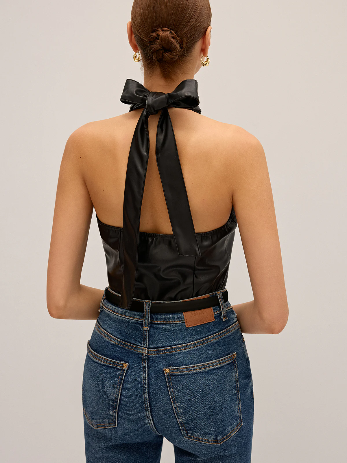 PU Leather Cross Halter Neck Top - Image 6