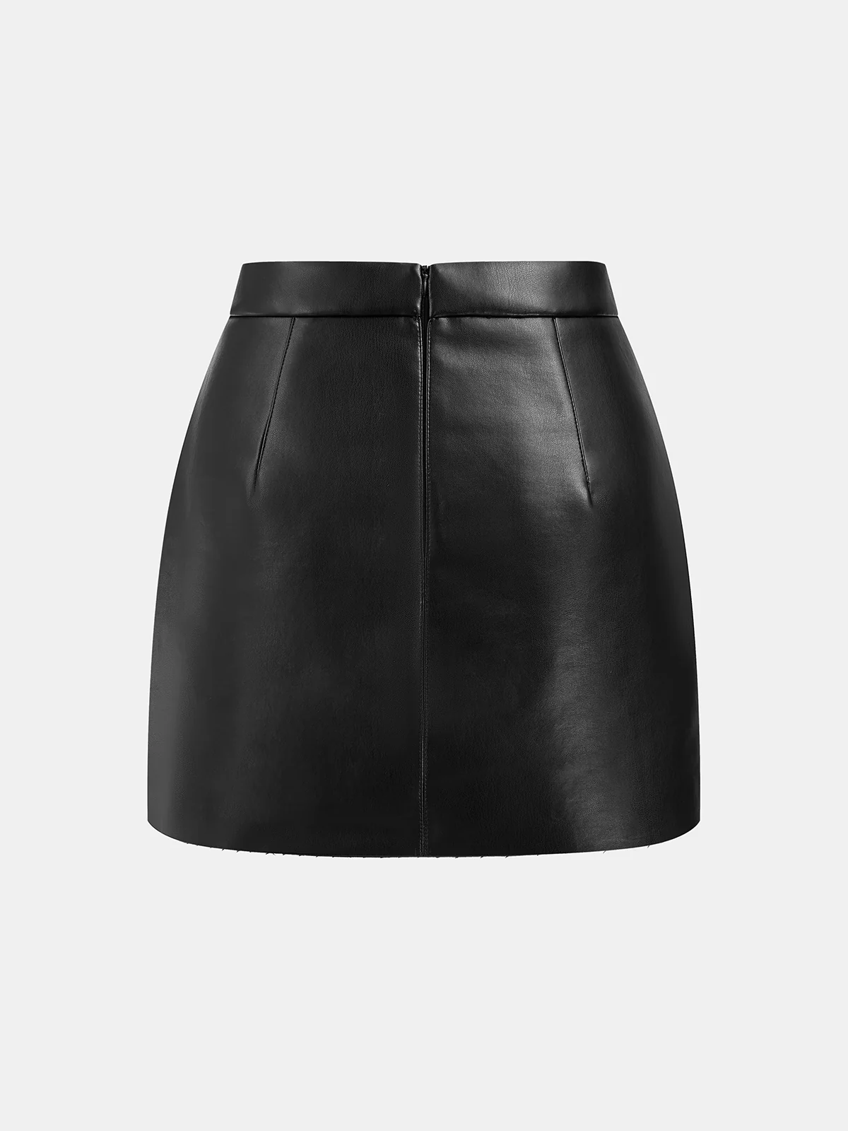 PU Leather Mini Skirt with Oval Pocket Detail - Image 3